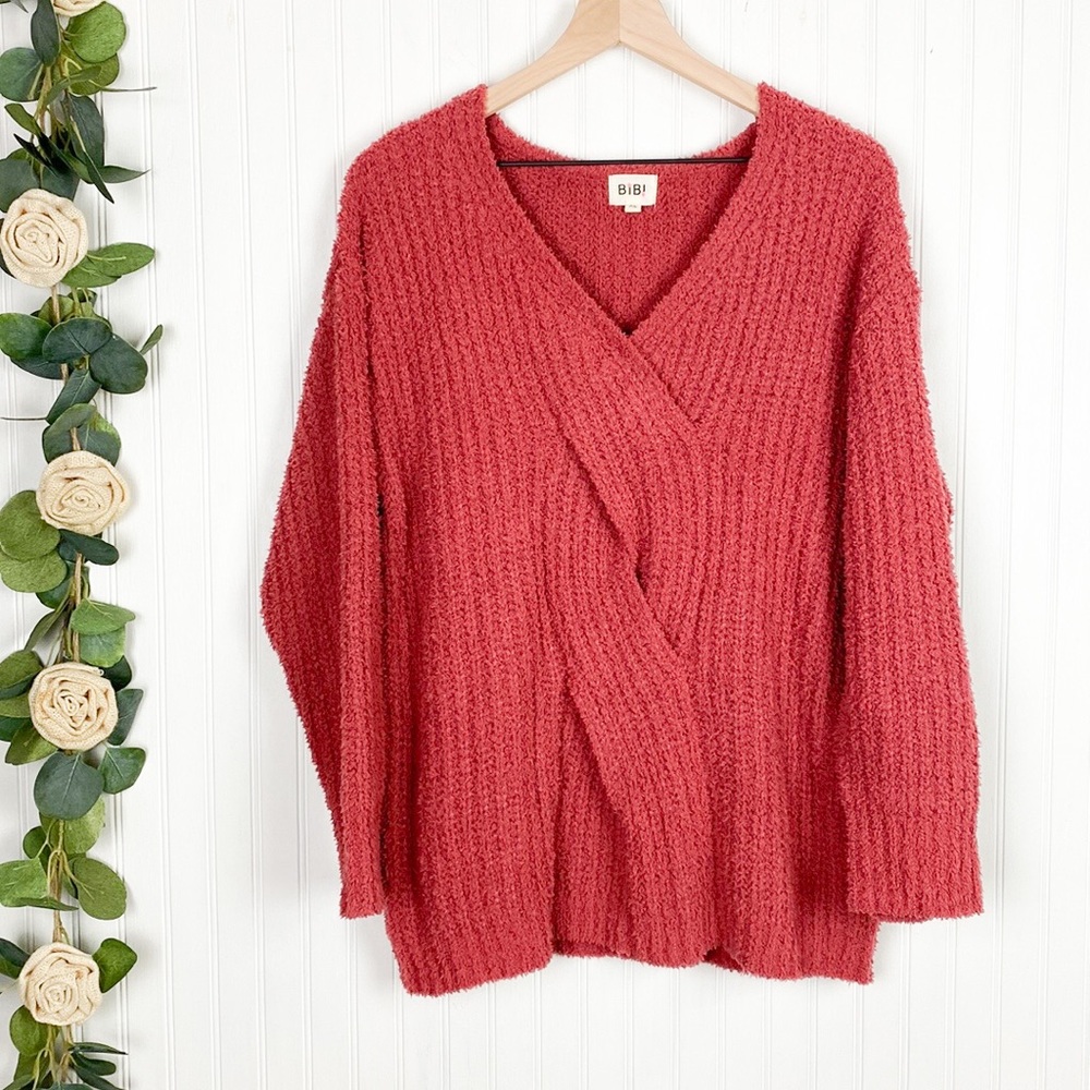BIBI Fuzzy Knit V Neck Sweater